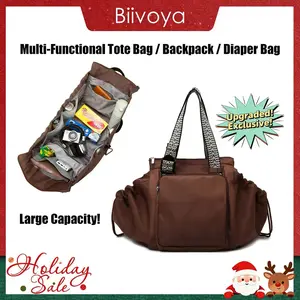 BIIVOYA Brown-Fashionable Multi-Functional Mommy & Women's Tote Crossbody Bag — Large Travel Backpack | Expandable Commuter Daypack, Daily Use & Holiday Gift
