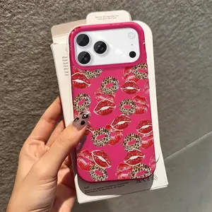 Sexy Lips Pink Color Faux Leather iPhone Cases Anti-Slip Shockproof for iPhone17 PRO MAX Case Slim Soft Protective Cover Girly
