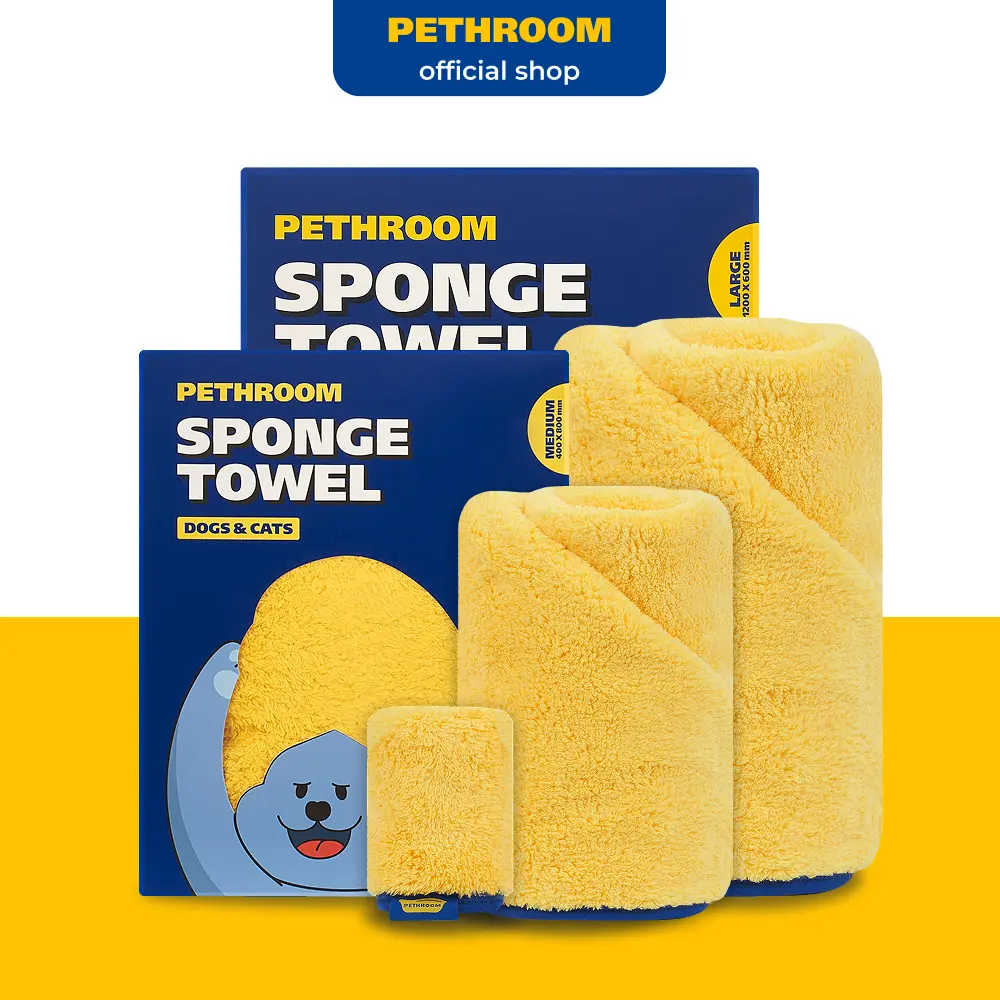 PETHROOM Sponge Towel for Dogs and Cats | Super Absorbent Microfiber Pet Drying Towel