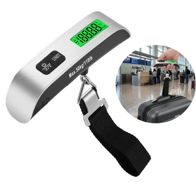 Superlion Digital Luggage Scale - 110lb Portable Travel Scale with Backlit LCD, 4‑Unit Switch, Non-Slip Design, Batteries Included for Suitcases, Backpacks