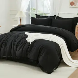 Black King Size Comforter with - 7 Boho Tassel a Bag Lightweight Sets, Black Fringe with Comforter,, Pillowcases  Shams