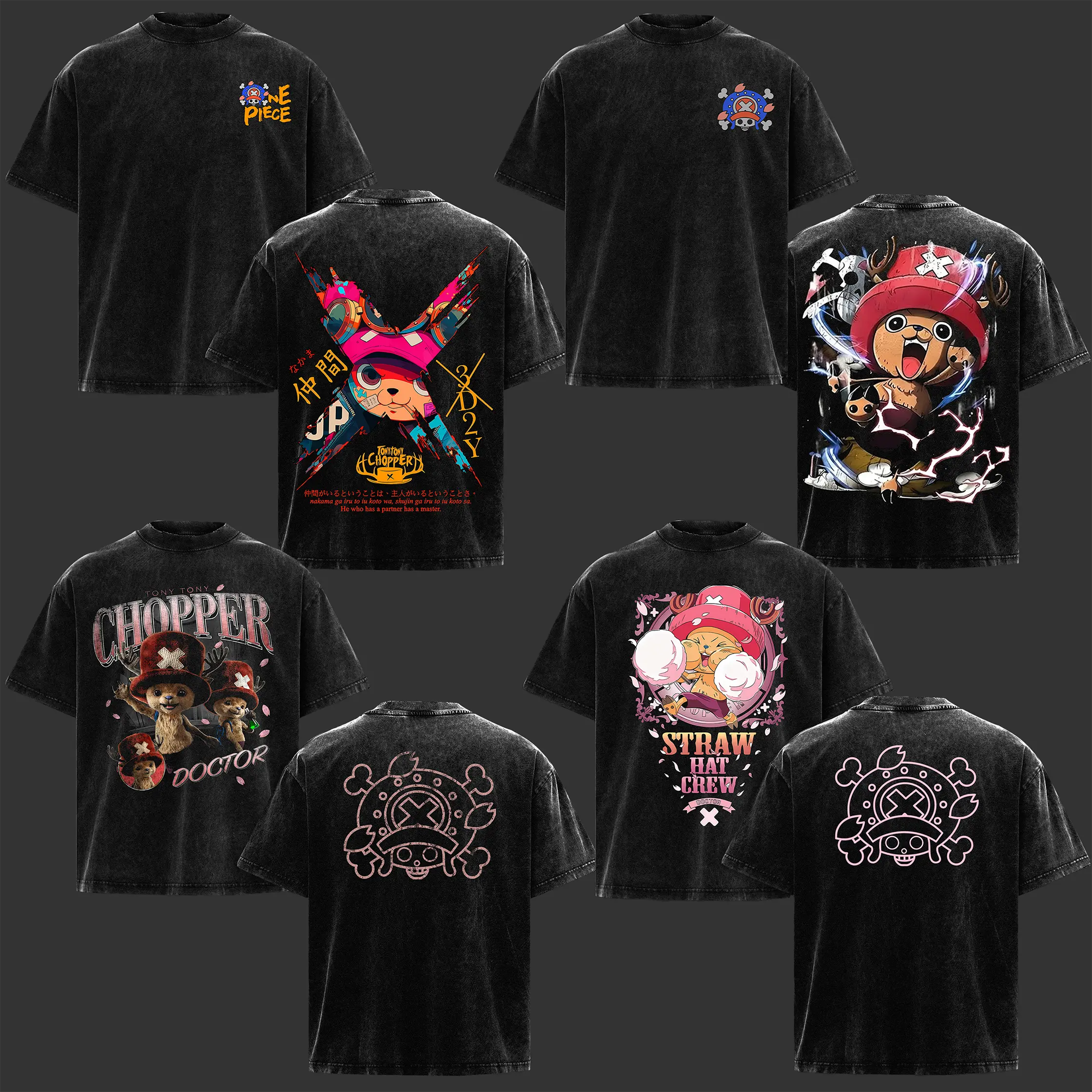 [Collection] Cotton Candy Lover - Doctor Chopper T-shirt Washed Retro Vintage Straw Hat Crew Anime Manga Heavy Cotton Graphics Tee Unisex Oversized One Piece Inspired Graphic Tee, Gift For Tony Tony Chopper, Anime Manga Y2K Streetwear