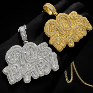 Iced Out Letter 90s Baby Prong Necklace Pendant for Men Silver Color Bling Cubic Zirconia Charm Hip Hop Jewelry
