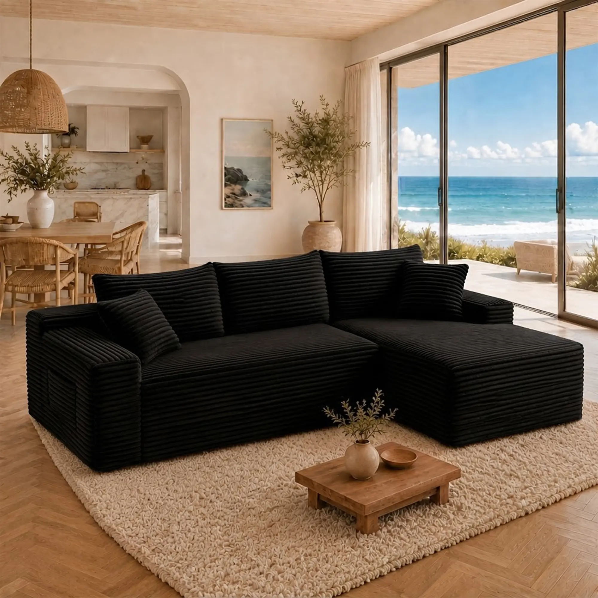 L-Shaped Boneless Modular Sectional Cloud Couch with Chaise, Corduroy Upholstered Memory Foam Sofa, No Assembly Required Comfy Modern Corner Couch for Living Room