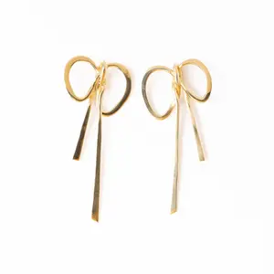 Katie Large Ribbon Bow Post Earrings Brass
