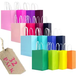 32 count Paper  Bags with Handles 16 Different Senior Color Bags Multiple Uses(8.3"x6"x3.15", Small Size)