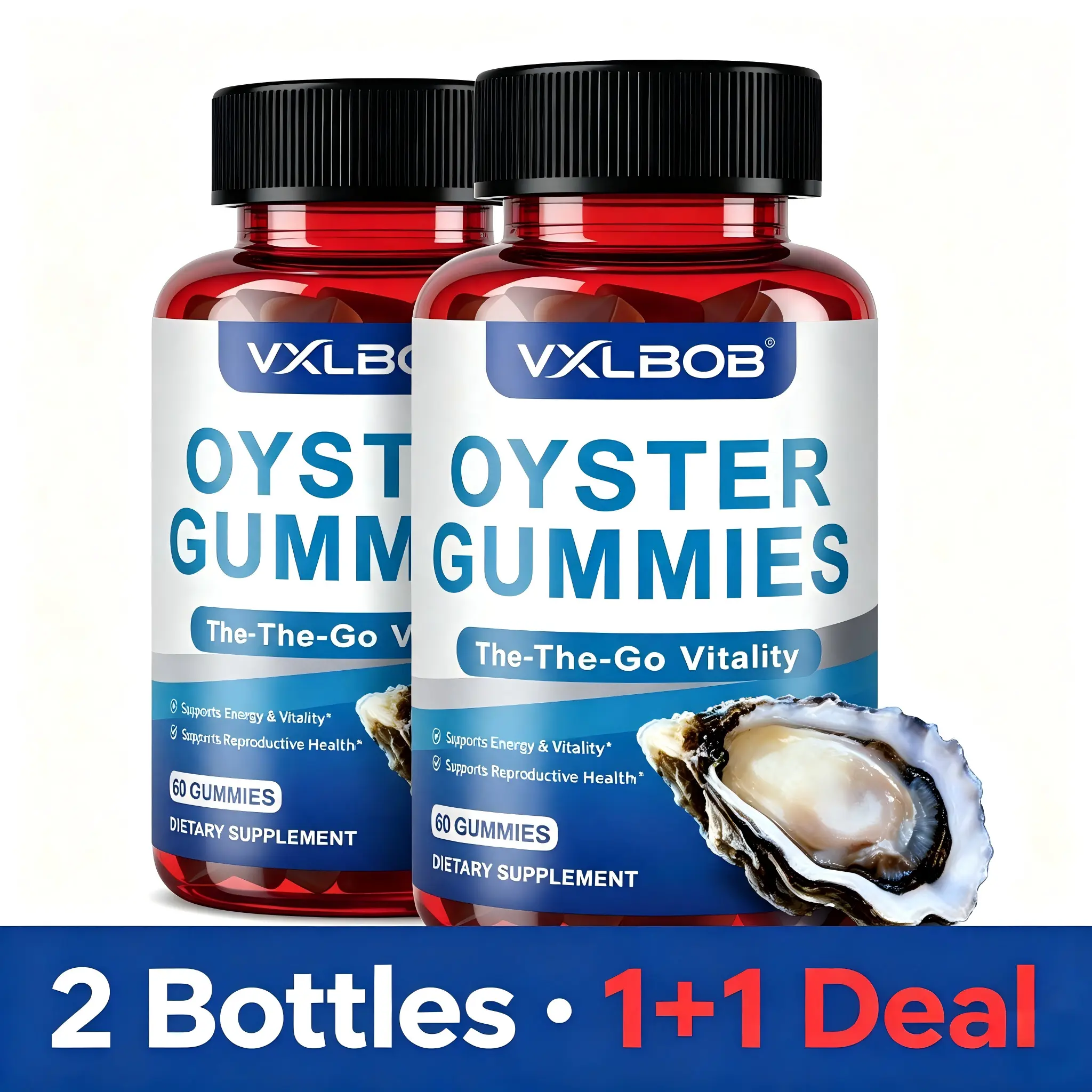2 pieces VXLBOB Oyster Gummies 60 Capsules Boost Daily Vitalityand Energy. Each capsule contains 700 mg of oyster extractand zinc protein.