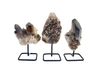 Raw Smoky Quartz Cluster on Metal Stand (2" to 5")
