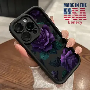 Soft Phone Case for iPhone 16 15 14 Pro Max 13 12 11 XR XS Plus E Purple Rose Reverie Pattern TPU Bumper Camera Lens Protection Rugged Durable Phone Cover