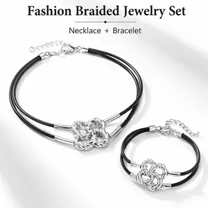 Vintage Inspired Lucky Twisted Double Layer Jewelry Set, Unique Stackable Necklace and Bracelet for Women, Elegant Affordable Luxury Design, Classic Retro Style, Daily Party Dating Fashion Jewelry Gift Set