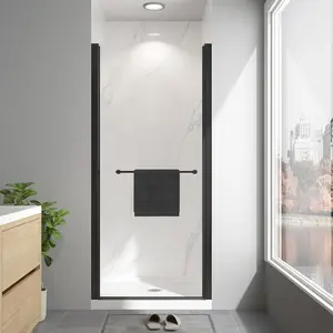 KPUY Pivot Shower Door 32-34" W x 72" H Frameless Single Swing Glass with Nano Coating 6mm Tempered Clear Glass Matte Black or Brushed Nickel Finish