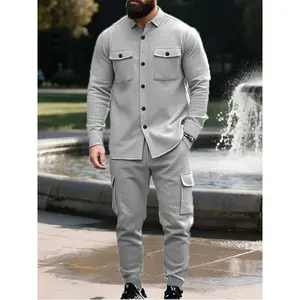 Men's Winter Fleece Set, High-Quality Thick Zipper Button Shirt & Jogger Pants, Warm Comfortable Casual Design for Cold Weather Activities