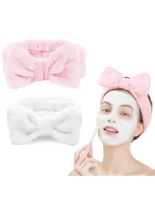 Soft Skincare Headbands Adjustable Comfort Makeup Hair Bands for Controlling Hair Pure Color Coral Fleece Bow Face Washing Hair Band Cute Girls Clips Hair Bows Headbands