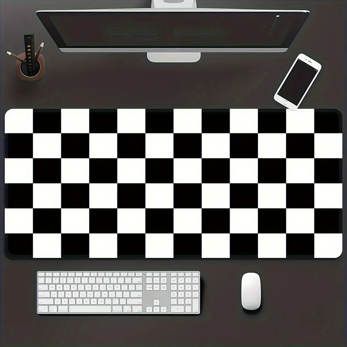 Black and White Checkered Gaming Mouse Pad - Large, Rubber, Non-Slip, Office, School, Gift for Boyfriend or Girlfriend, Decorative, Computer Keyboard Table Mat