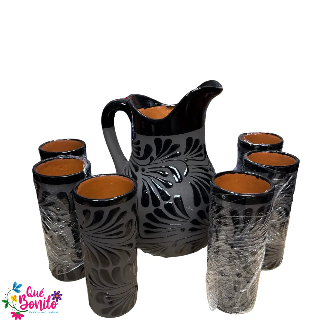 Pitcher with Six Cups Lead Free Handcrafted Each Set is Very Unique