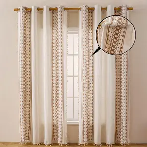 Boho Style Feather Embroidery Curtain, 1 Count Modern Simple Organic Cotton Window Curtain, Home Decorative Curtain for Living Room Bedroom Restaurant, Home Decoration Curtain