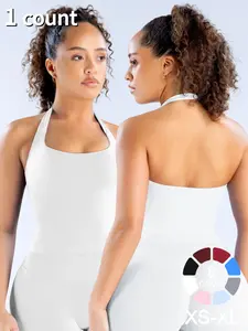 Women's Yoga Halter Neck Tank Top with Removable Pads, Three-Layer Seamless Backless Tank Tops Sleeveless Sports Top Casual Solid Color Soft All Seasons Wear