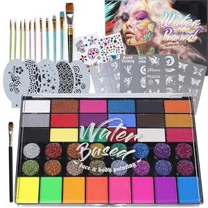 42 Color Face Painting Kit for Kids – Non-Toxic Water Activated Face Paint Palette with Stencils, Brushes, Glitter, Gems – Perfect for Halloween, Carnival, Costume Makeup, Parties, Cosplay & Creative Kids Activities, Halloween decoration, body paint