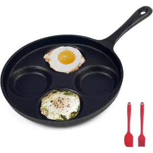 4-Cup Cast Iron Fried Egg Pan 9.5" Pancake Pan Burger Omelet Cooker Griddle Egg Skillet for Breakfast, Kitchen Cookware for Gas Stove & Induction Cooker