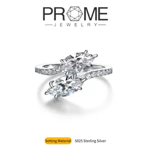 (SR182)S925 Sterling Silver Double Marquise Adjustable Rings 0.75CT 5A Cubic Zirconia Hand-Set Hypoallergenic & Versatile Perfect Gift Gift for Women Everyday Elegance