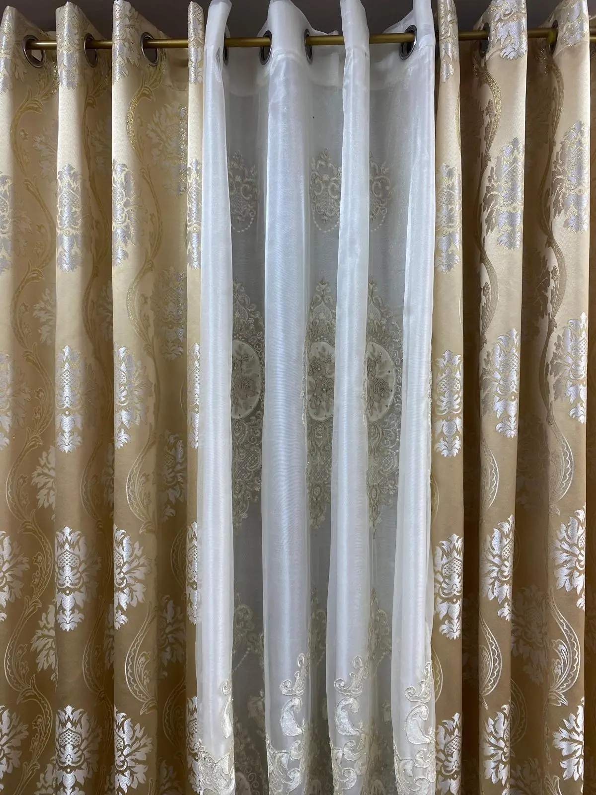 Mina Gold Luxury Curtain Set with Monalisa Embroidered Curtain