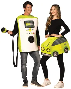 Electric Car & Charger Couple Halloween Costume, Adult One Size Menswear Clothing Elastic Foam Graphic Plug Tunic
