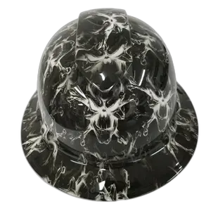 Ghostly White Skulls on Black - Custom Hydro Dipped Full Brim Hard Hat