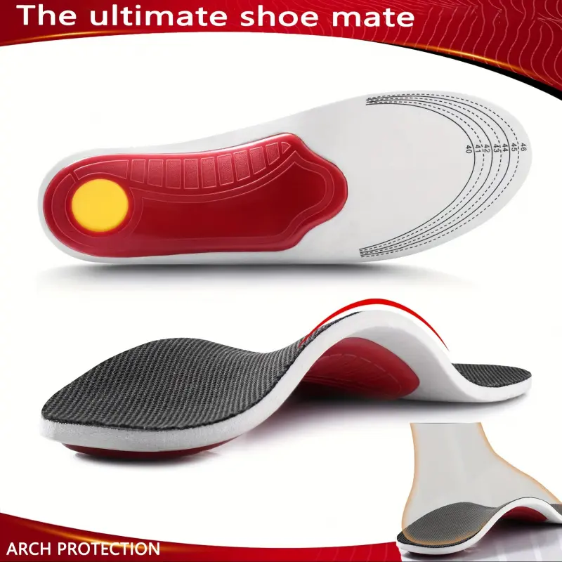 Arch Support Orthopedic Insoles, Shock Absorbing Insole, for Flat Feet, Plantar Fasciitis, Breathable Fabric, Shock Absorption & Heel Cushioning, Ideal for Standing, Work, Sports, Comfort & Arch Protection