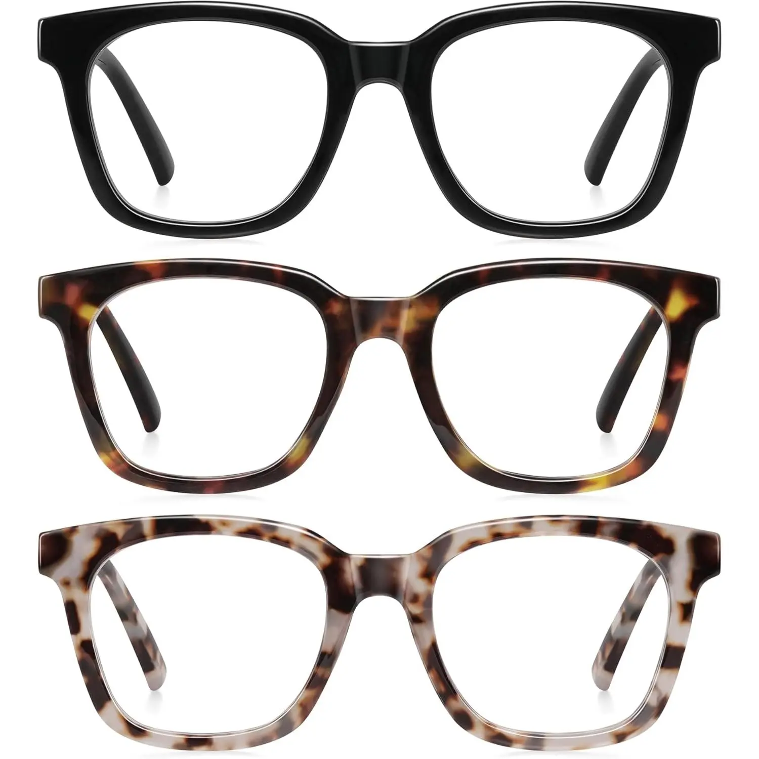 RESJOK 3 Pairs Reading Glasses for Women and Men 2025 NEW Fashion Square Frame Blue Light Blocking Magnifying Readers Anti-Glare Computer Eyeglasses High Quality Eyewear