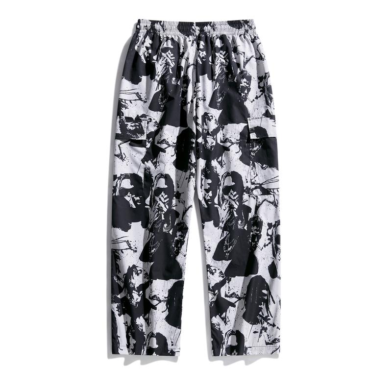 Artistic ink printing casual pants men's loose hanging high street pants black and white graffiti trend straight pants