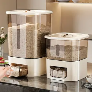 Jin Automatic Rice Dispenser with Cup | Large Capacity Large-Scale Suitable for Rice, Grains, Flour Storage Container | Moisture-Proof Sealed Flip-Top Lid & Automatic Dispensing System Pantry, Pet Food Container (Plastic)