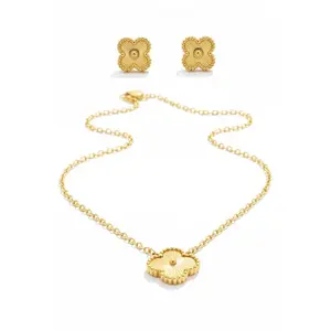 Textured Clover Stainless Steel Pendant Necklace