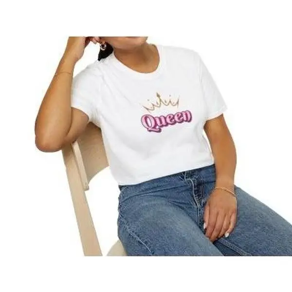 Queen Tshirt, Unisex Softstyle Tee, Empowering Graphic Top, Women's T-Shirt, Men's Shirt, Crown Design Apparel