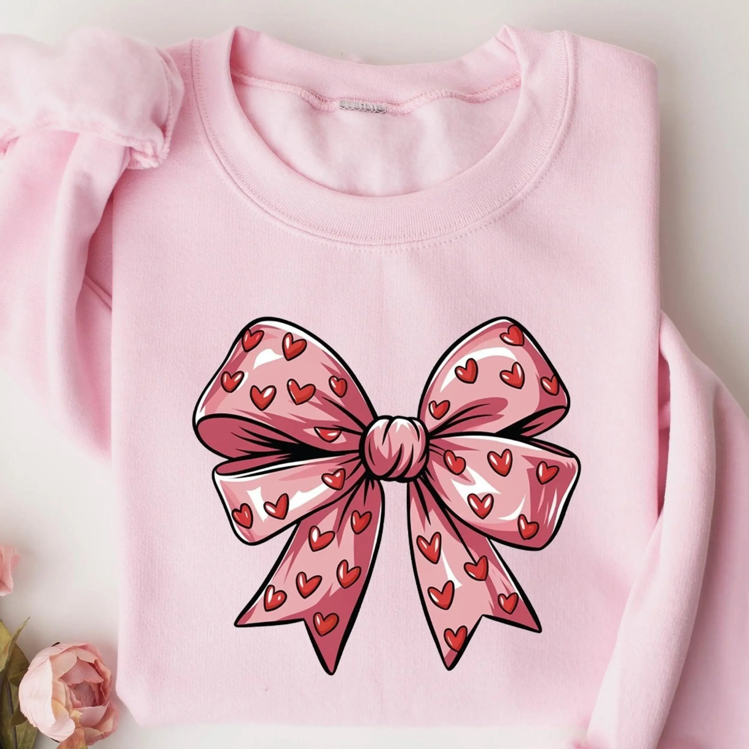 Coquette Valentine's Day Bow Sweatshirt Heart Bow Sweatshirt, Valentine Shirt, Valentines day Bow Shirt, XOXO Love Shirt, Valentine Gift TeeFabricShirt1227