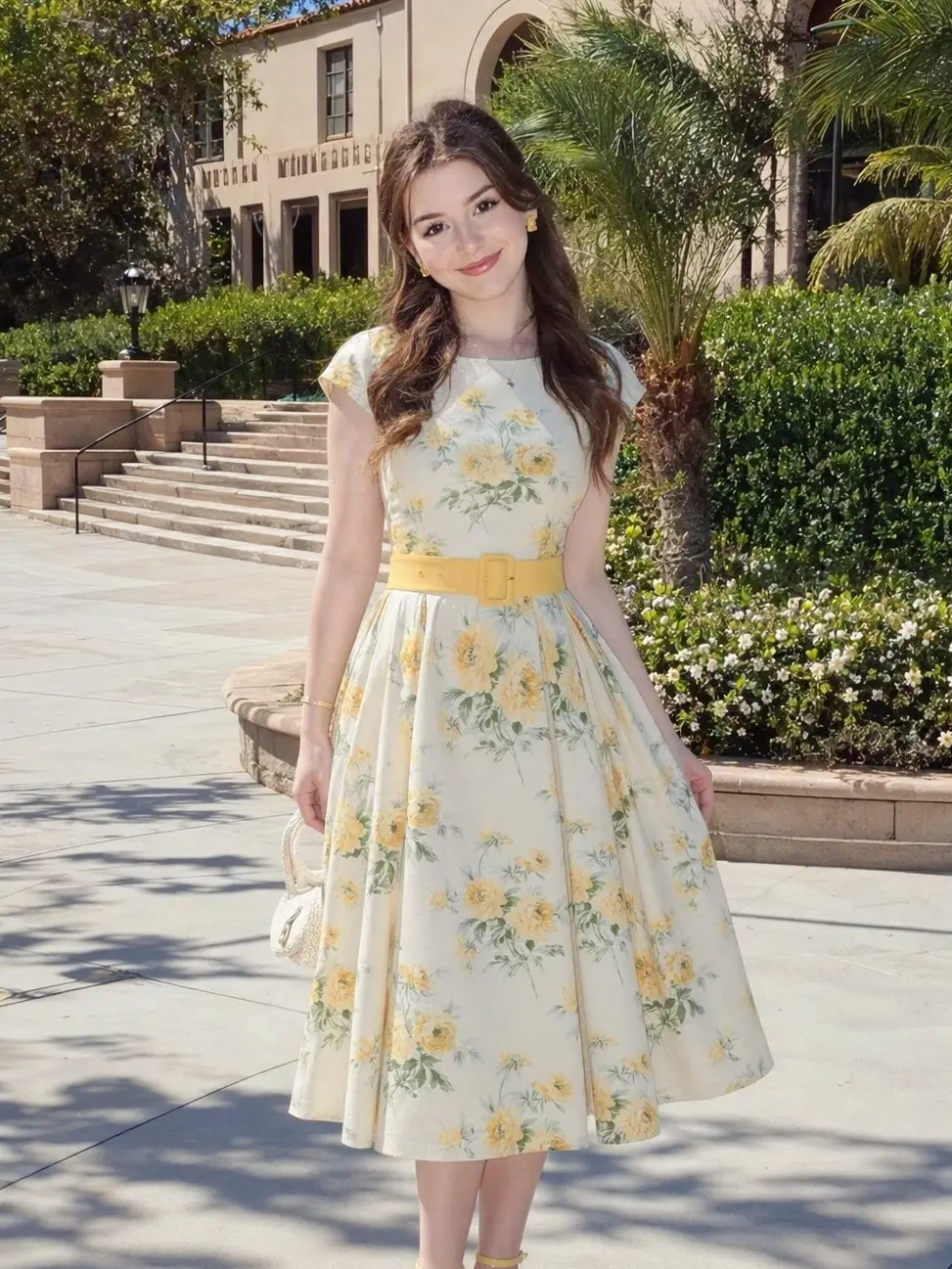 RETRO STAGE Women's 1950s Vintage Fitted Bell-Shaped Flower Old-Fashion Sash Casual Dress - Boat Neck, Cap Sleeves or Sleeveless, Antique Floral Wear for Spring Vacation, Bell-Shaped Casual Dresses, Flower Casual Dressessummer dresses vacation outfits