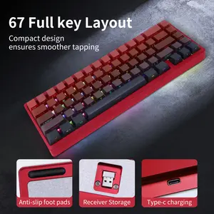 67 Keys Gasket Wireless Mechanical Keyboard - Aluminum Alloy Frame, Hot Swappable, Custom RGB, 3000mAh, Red Gradient Gaming Keyboard for PC/Mac/PS4