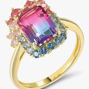 925 Sterling Silver Cluster Gemstone Statement Ring for Women