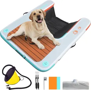 Inflatable dock, load-bearing 200 pounds, dog pet ramp, suitable for swimming pools, boat docks, lakes, beach use water sports platform.