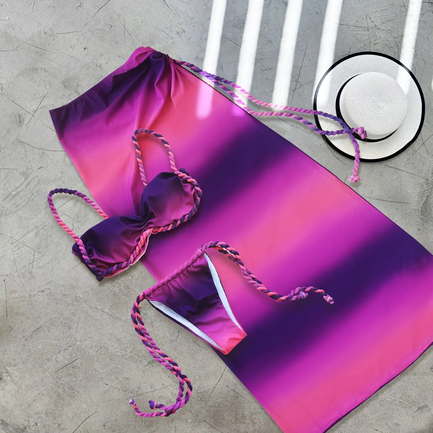 2026 Fashion Gradient Color Braided Braid Bikini Two-Piece Set — Sexy Low-Rise Push-Up Women’s Two-Piece Swimsuit for Holidays, Casual Beachwear, Bathing Suit, Hot Springs Wear, Pool Vacation Outfits