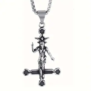 Stainless Steel Cross Demonic Lucifer Pendant Necklace - 23.622 inch - Perfect Gift for Men - Birthday, Anniversary, or Graduation