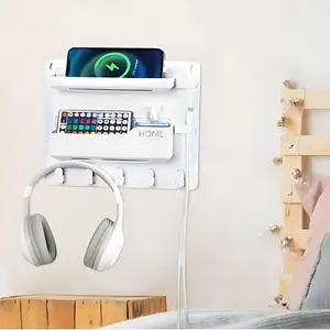 Bedside Wall Mount Shelf, Adhesive Bedside Organizer for Remote, Phone, Glasses. Bedside Accessories Storage suitable Installation Traditional
