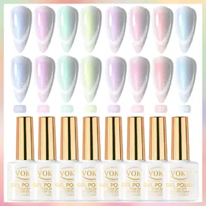 VOKY 8-Pack Cat Eye Gel Nail Polish Multi-Pack (01-08) - 5-Free UV LED Nail Supplies, 7.5ml Each, Pastel Magnetic Iridescent Holographic Shimmer, Lavender Powder Gloss, Gentle Mint Manicure Kit with Wipe, Ideal Gift for Enthusiasts