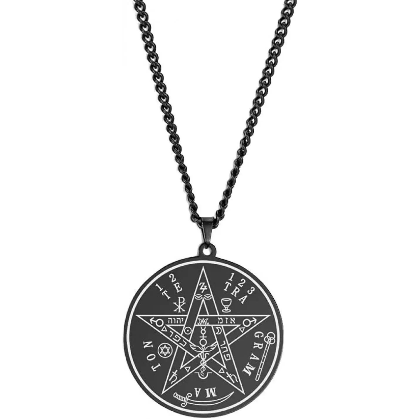 Vintage Tetragrammaton Pendant Necklace Wahyeh Magical Blessed Pentagram of Solomon Amulet Stainless Steel Necklace Viking jewelry for women and men