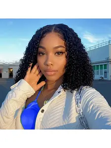 13x4 Deep Wave Bob Wig Human Hair Short Bob Wigs HD Lace Front Wigs Human Hair Pre Plucked Curly Human Hair Wig Kinky Curly Wigs Natural Color Lace Frontal Wigs for Women
