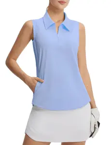 baleaf Women's Golf Shirts Sleeveless Pockets Tennis Tops Workout Athletic Polo V Neck Collared UPF