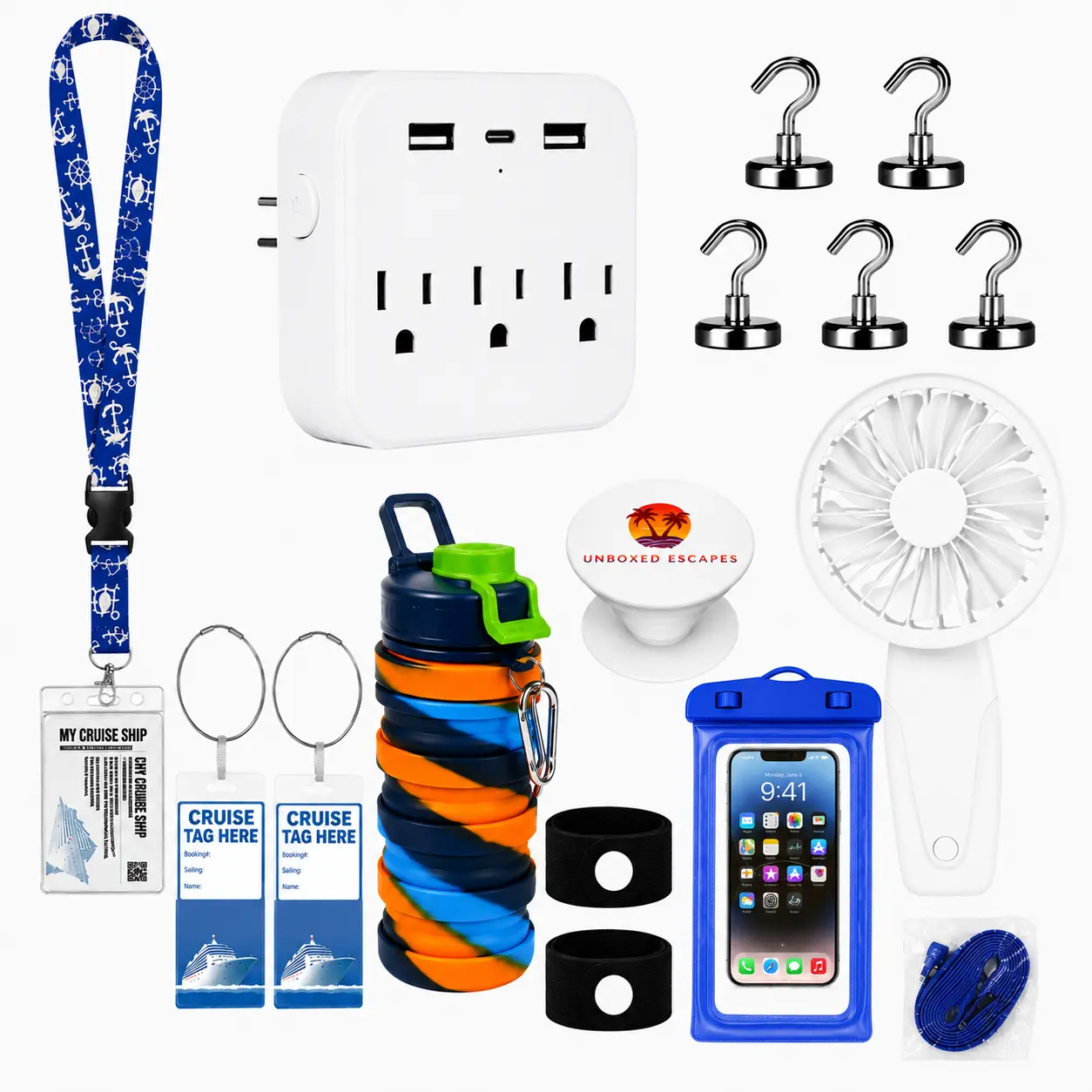 Unboxed Escapes Cruise Essentials Box – All-in-One 15 Piece Cruise Travel Accessories Gift Set for Cruise Vacations