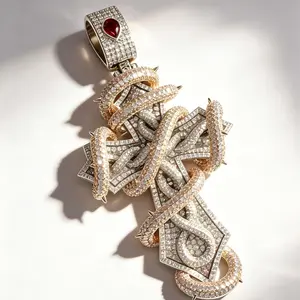 2343 Premium Bling Cross Pendant | 3D Wrapped Design | Icy Statement Piece for Hip Hop Fashion & Daily Wear
