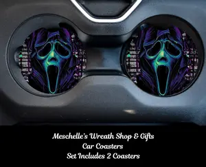 Green Masked Horror Villain Car Coasters - Upgrade Your Car Interior with Stylish and Functional Car Coasters