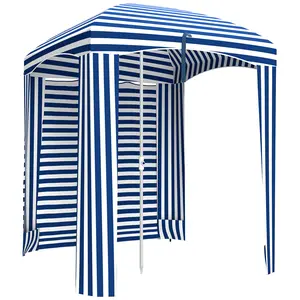 Outsunny 5.9' x 5.9' Portable Beach Umbrella with Sandbags, Ruffled Outdoor Cabana with Walls and Vents, Carry Bag