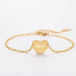 High-quality mirror-polished jewelry heart-shaped label bracelet accessory, Customized stainless steel electroplating with personalized laser engraving